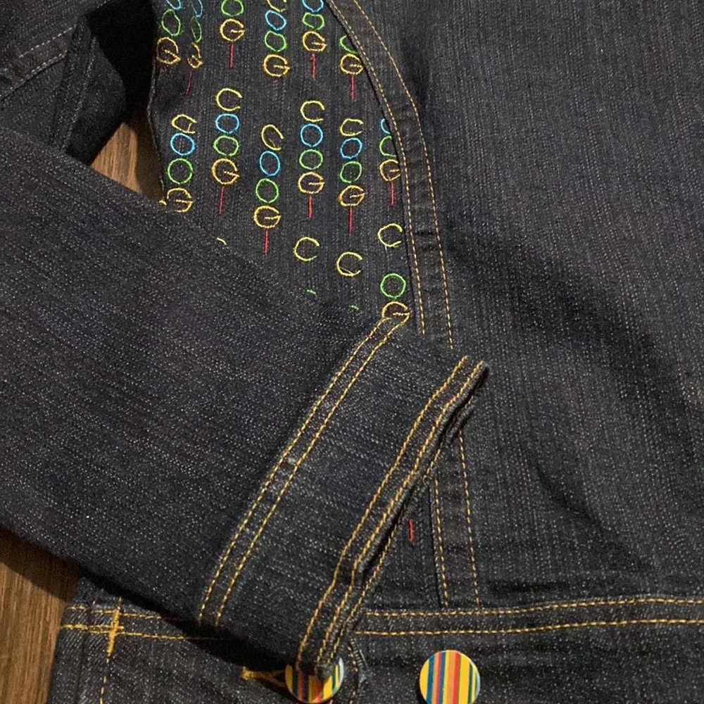Coogi dark denim colorful jacket logo print